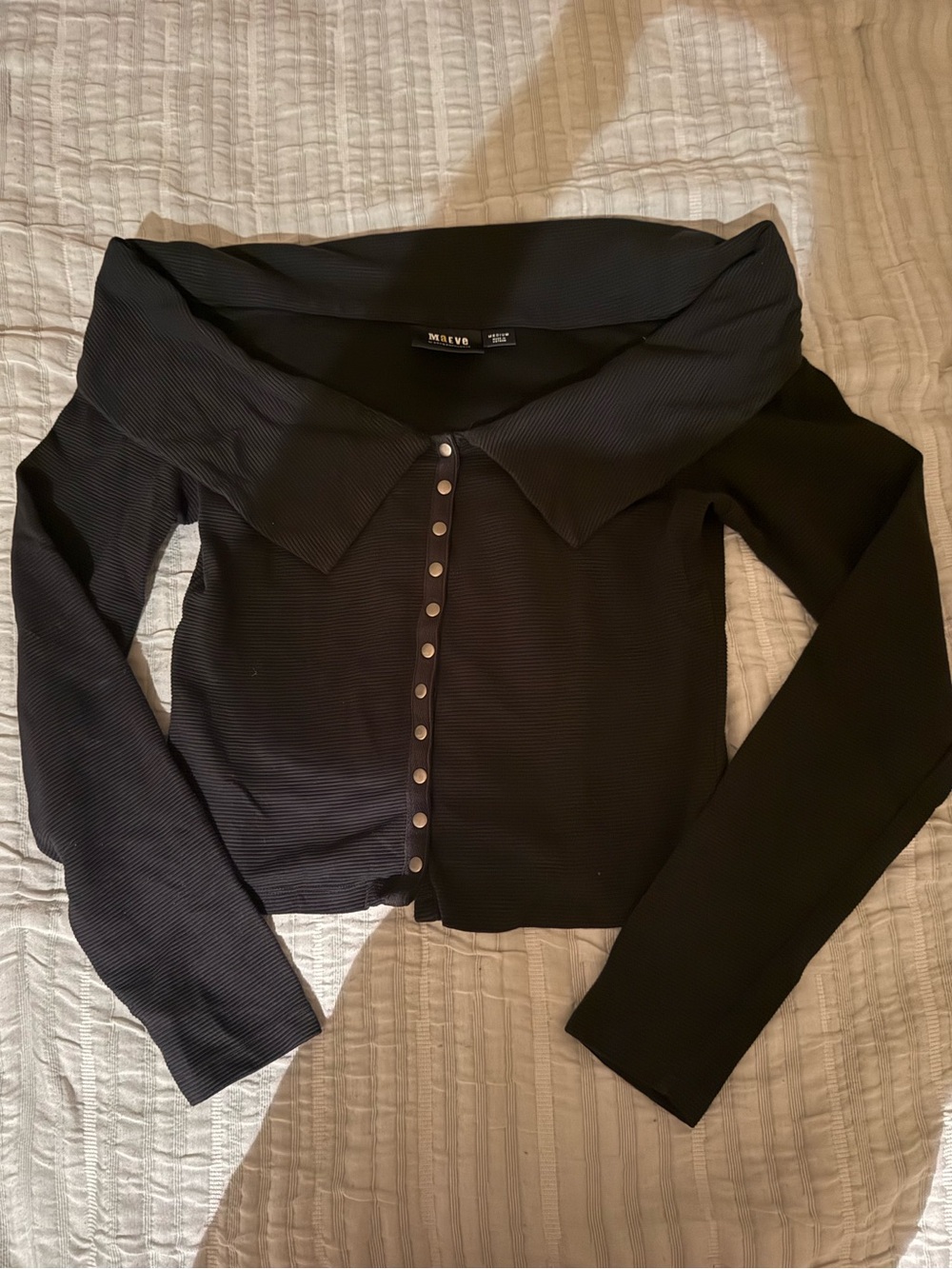 Maeve Black Off-Shoulder Button-Down Top